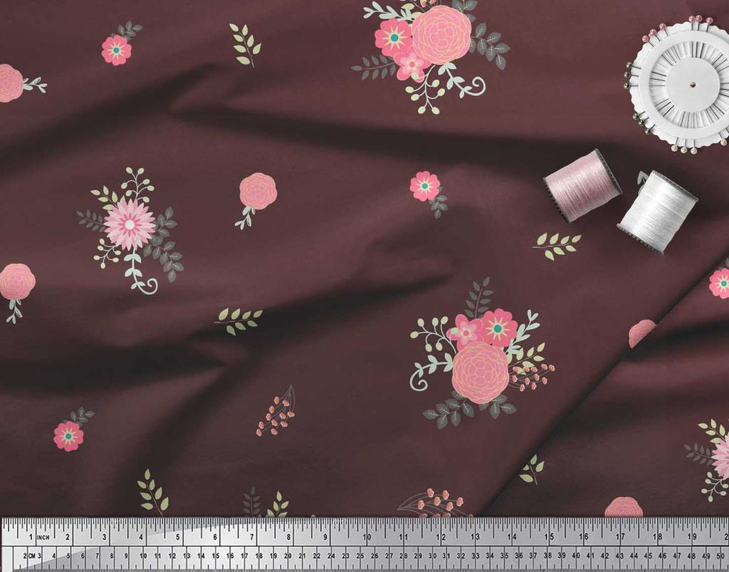 Soimoi Japan Crepe Satin Fabric Leaves,Aster & Camellia Flower Printed Craft Fabric by the Metre 42 Inch