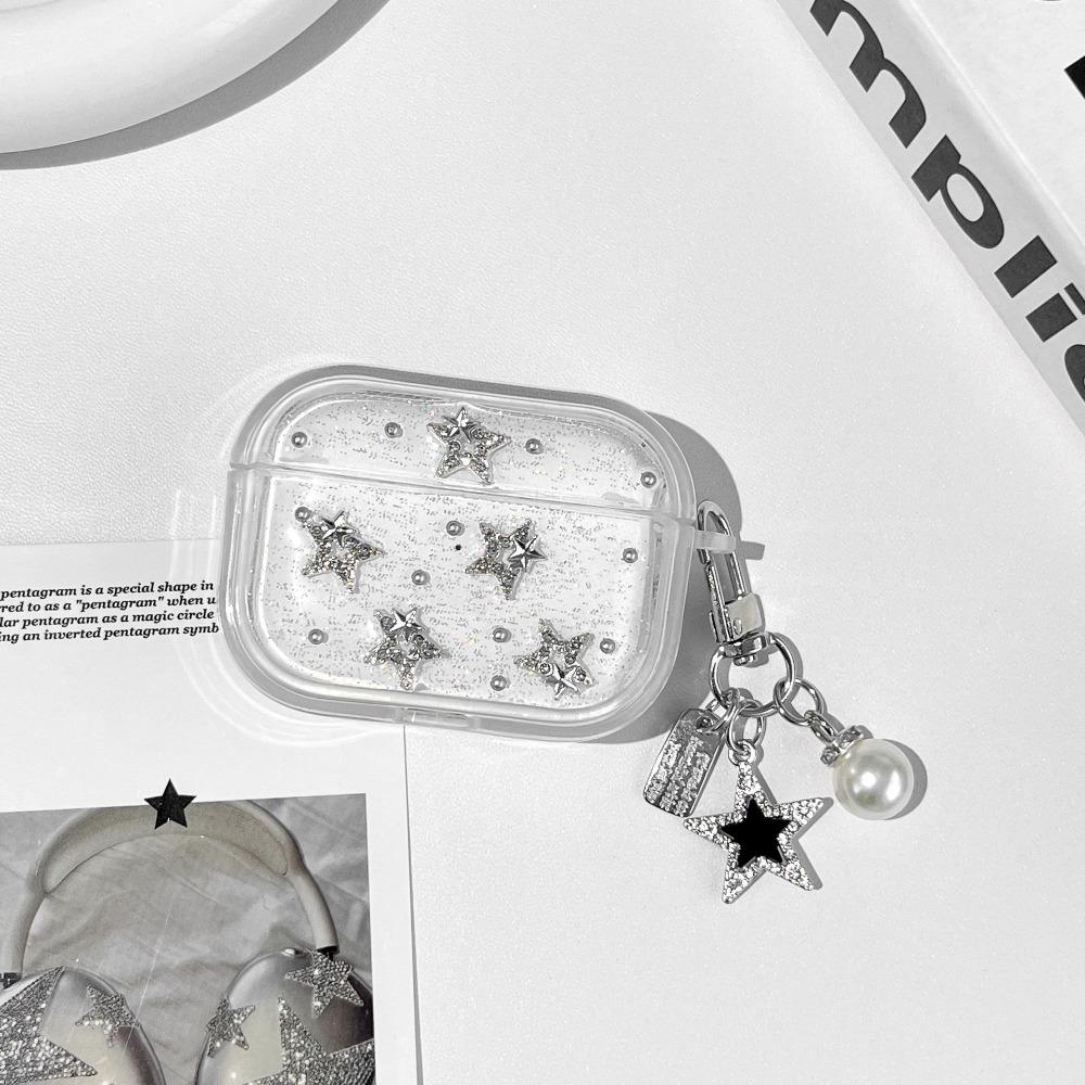 Silver Stars Earphones Case with Pendant Soft Cover for Airpods 4/3/2/1/pro3/pro2/pro