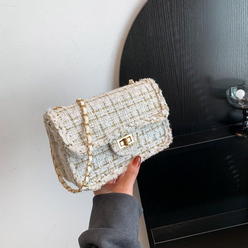 Bolsa Transversal Tweed Chic Outono Inverno 2023 Nova Moda Trendy Xadrez Corrente
