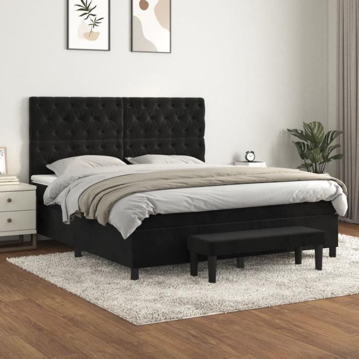 3138033 vidaXL Lit à sommier tapissier et matelas Noir 160x200 cm Velours