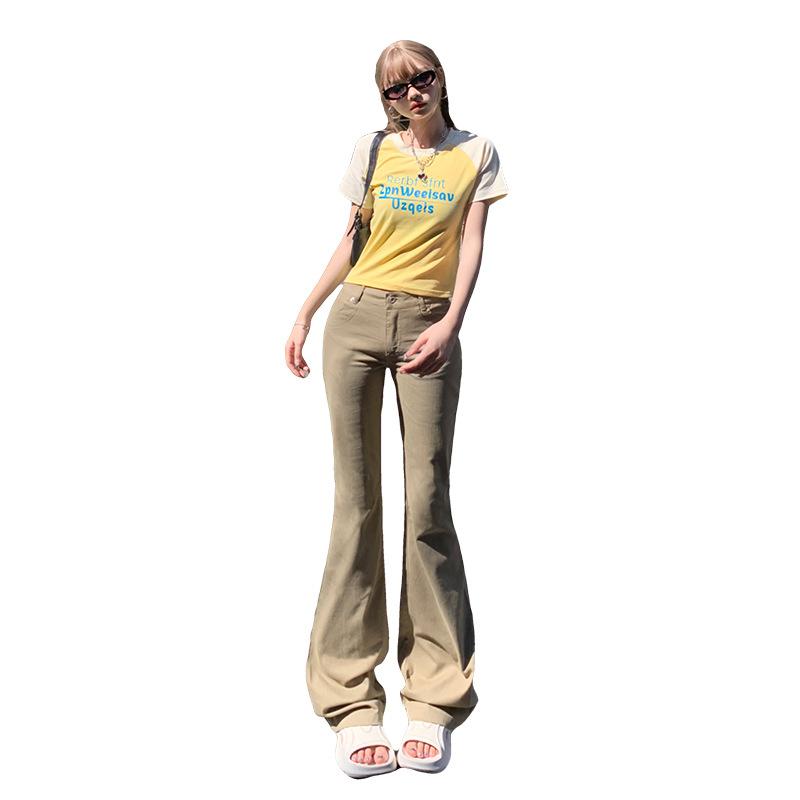 Khaki Spice Girls micro-pull jeans women's spring and autumn new low-rise elastic slim-fitting slim horseshoe flared pants
