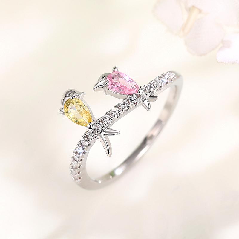 

Кольца для парных птиц Huitan, оригинальные дизайнерские аксессуары для пальцев для женщин, повседневные эффектные кольца с розовыми/желтыми фианитами, забавные украшения 7