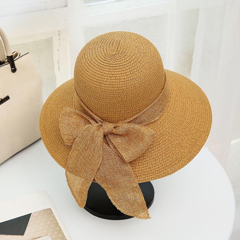 2024 New Summer Sunscreen Hat Bowknot Straw Hat for Women Fashion Wide Brim Sunhat Beach Cap Outdoor Foldable Sweet Breathable