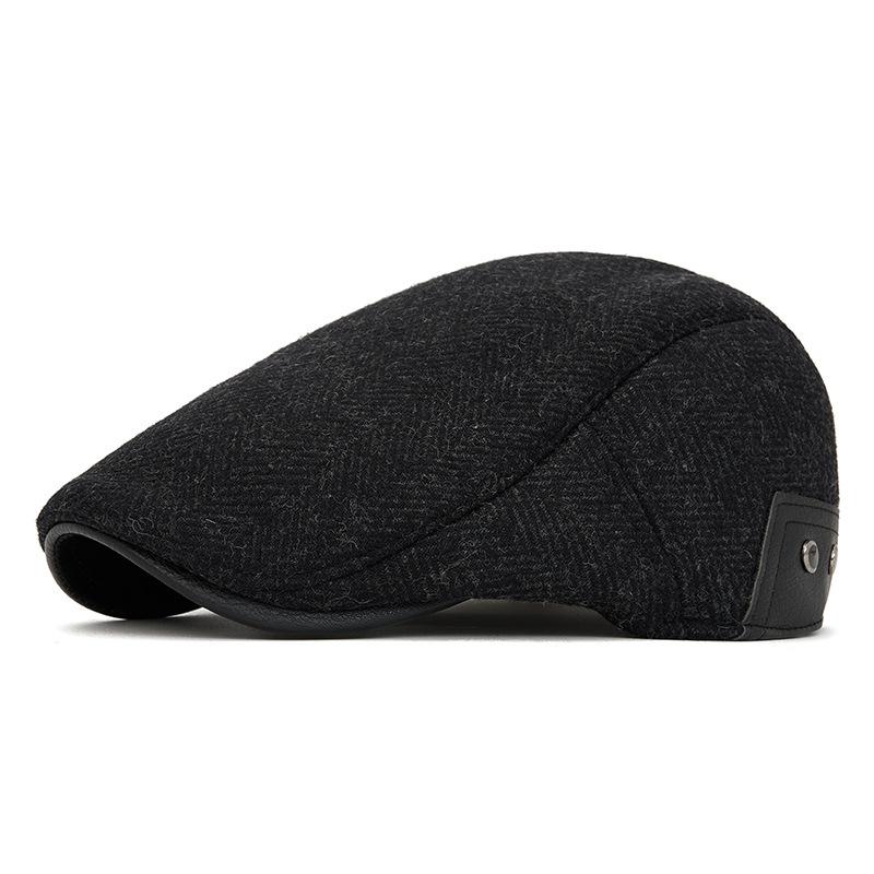 Men's Thick Ear Protecting Forward Cap Elderly Winter Wool Retro Forward Cap Newsboy Cap