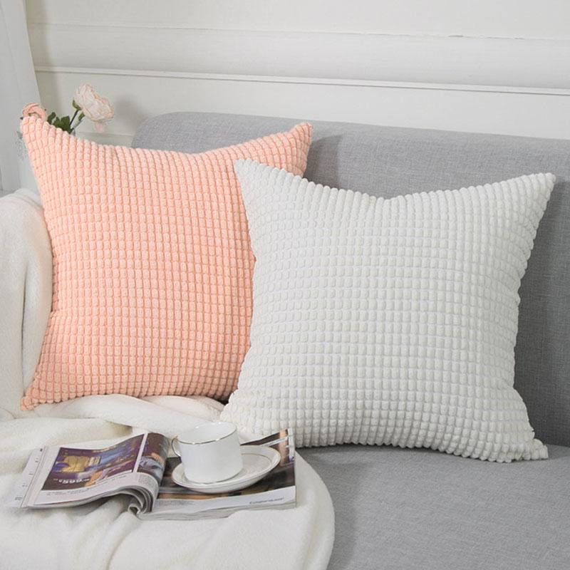 Corduroy Pillowcover Solid Color Thick Square Corn Grain Texture Cushion Covers Household Sofa Ornamental Throw Pillow Case 45*45Cm