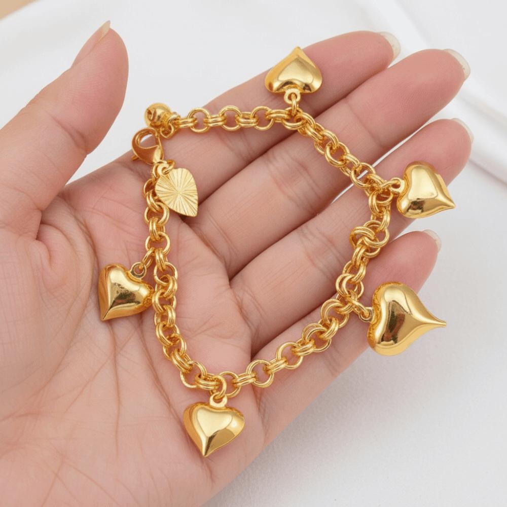 Elegant Heart Bracelet Unique Charm Chunky Bracelet Anniversary Gift Gold Bracelet Daily Wear