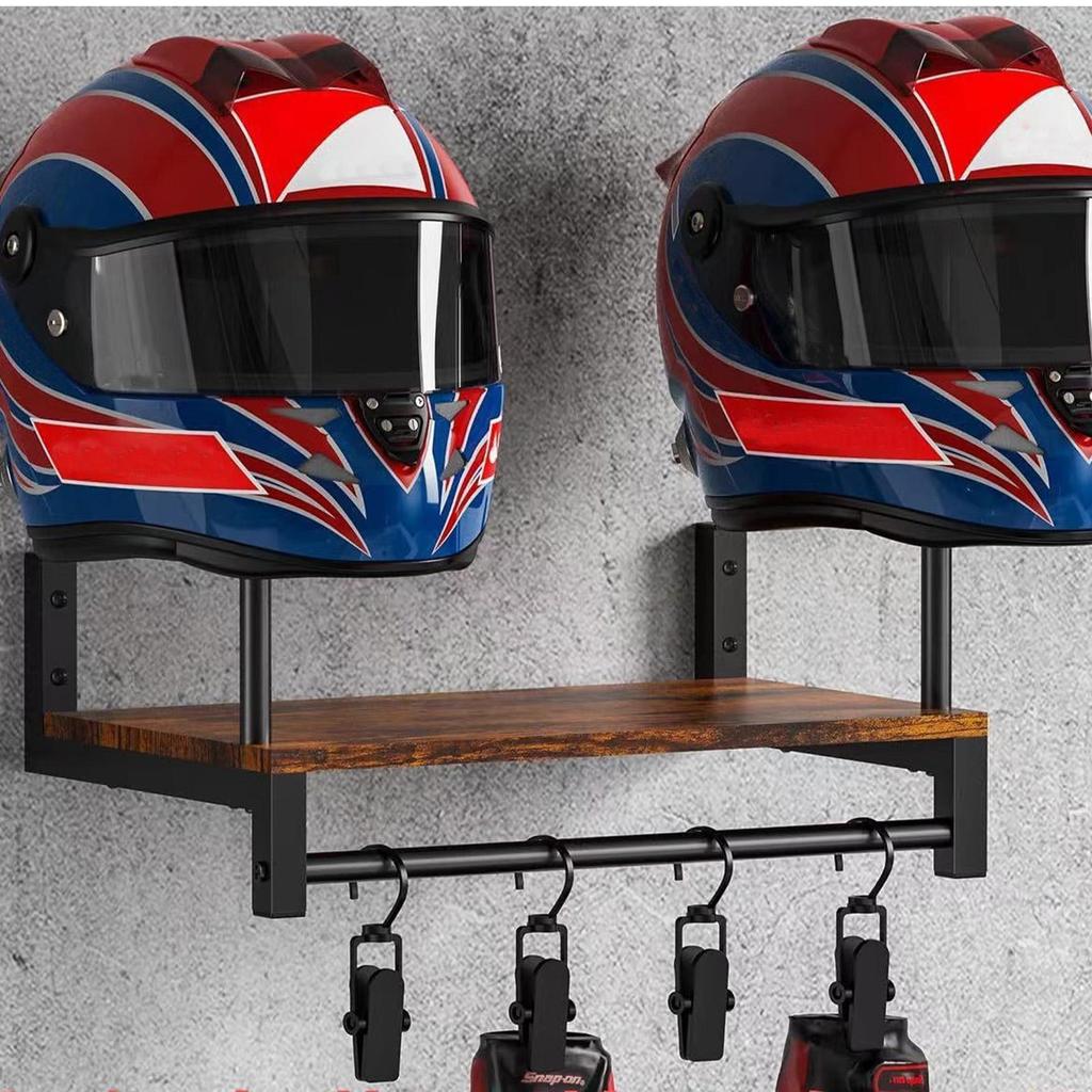 Estante de Exhibición de Casco de Motocicleta de Madera Estante de Montaje en Pared Gancho para Guantes de Montar Percha para Chaqueta Estante Organizador de Equipo de Motocicleta