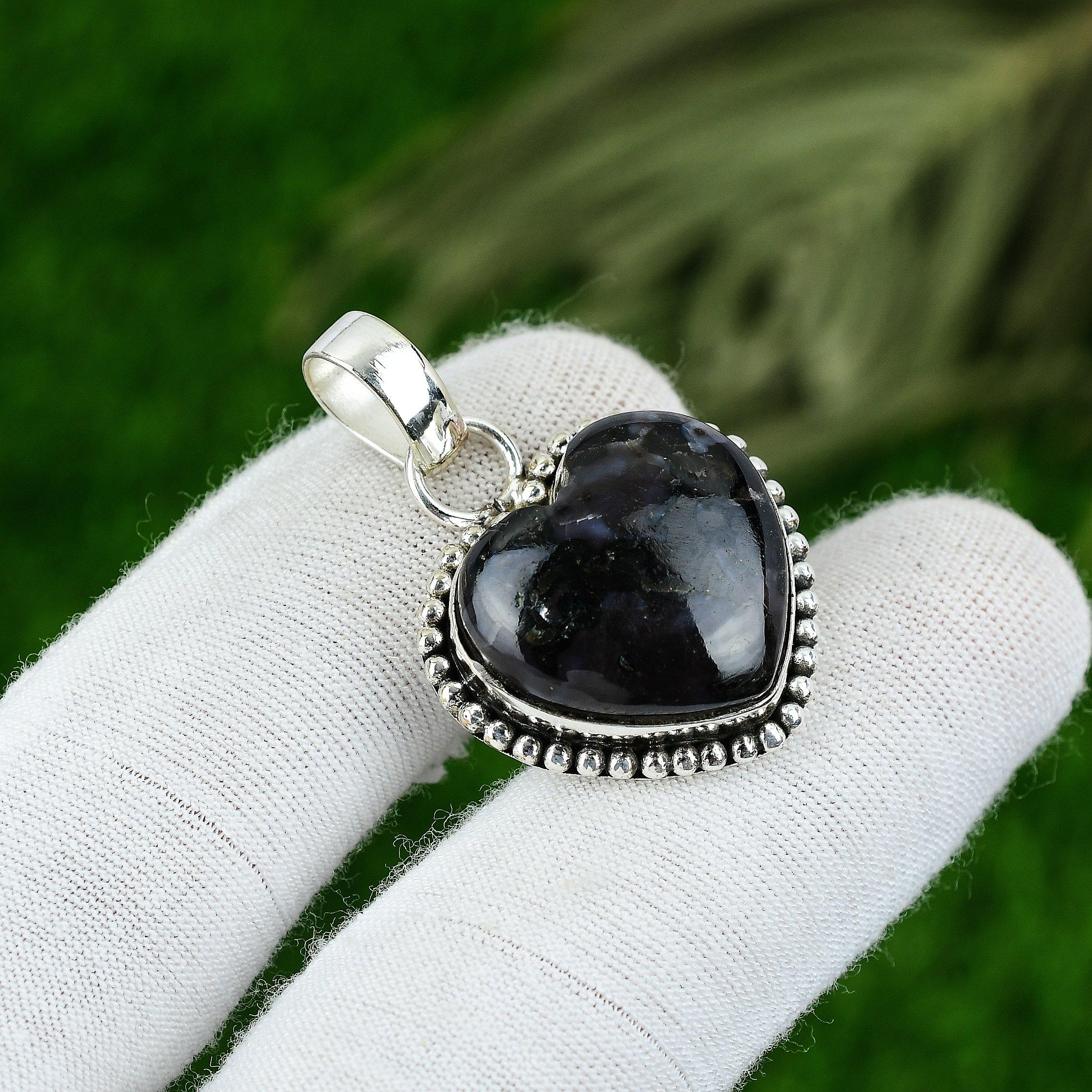 

Natural Mystic Merlinite Gemstone Pendant Black 925 Sterling Silver Jewelry