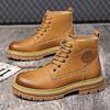 Men's British-Style Yellow Winter Boots - Thickened Velvet Lining, Martin Design, Trendy Desert Workwear, Cotton Shoes.