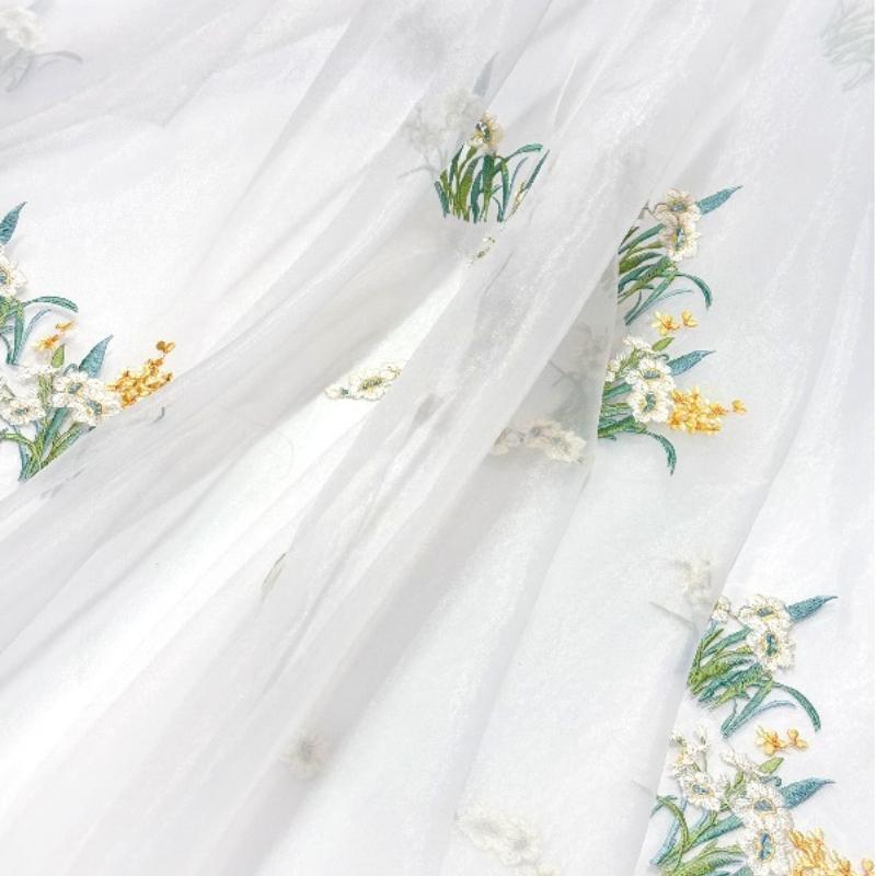 Hanfu Ancient Style Narcissus Embroidered Fabric DIY Sewing Skirt Children's Clothing Ladies Cheongsam Clothing Fabric