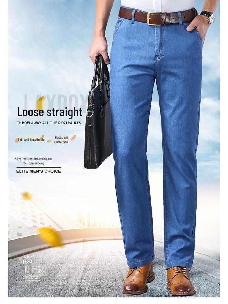 Xintang Herren Sommer Locker Gerade Bein Lässige Jeans für Mittelalterlichen Business-Stil