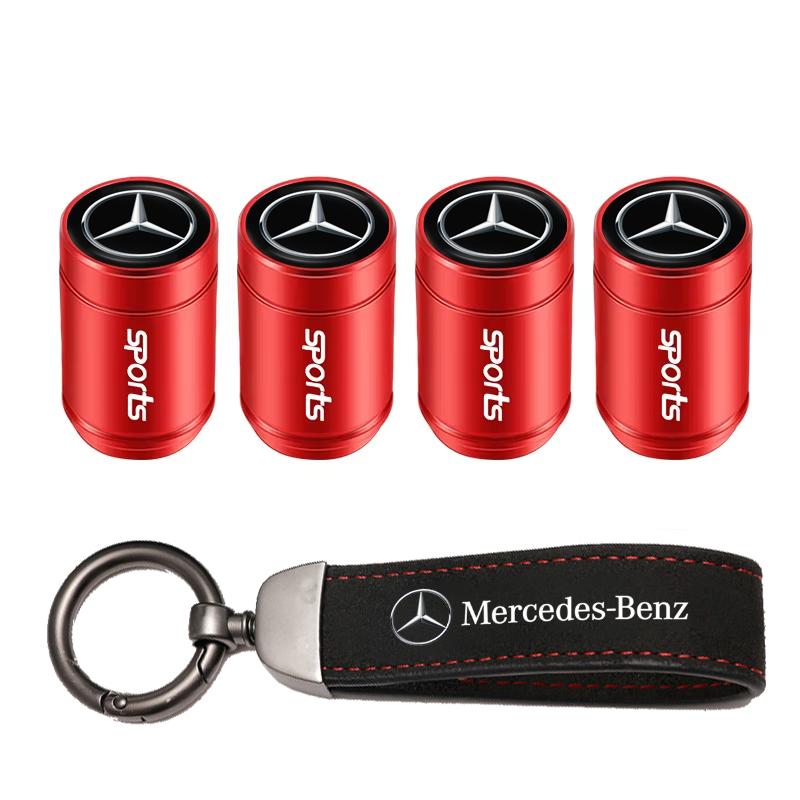 Mercedes-Benz Car Tire Valve Caps With Logo Leather Keychain For Mercedes Benz AMG W203 W206 W220 W205 W211 W212 W201 W168 W169 QQ8