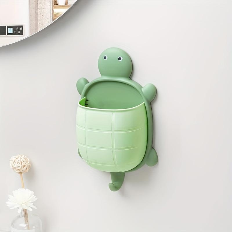 

Cute Hanging Bathroom Storage Basket With Hook Punch Free Wall Mounted Plastic Box Durable Storage Container зелений