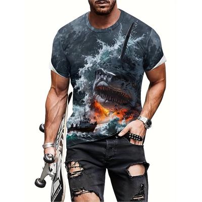 Herren Sommer 3D-bedrucktes Haifisch-T-Shirt