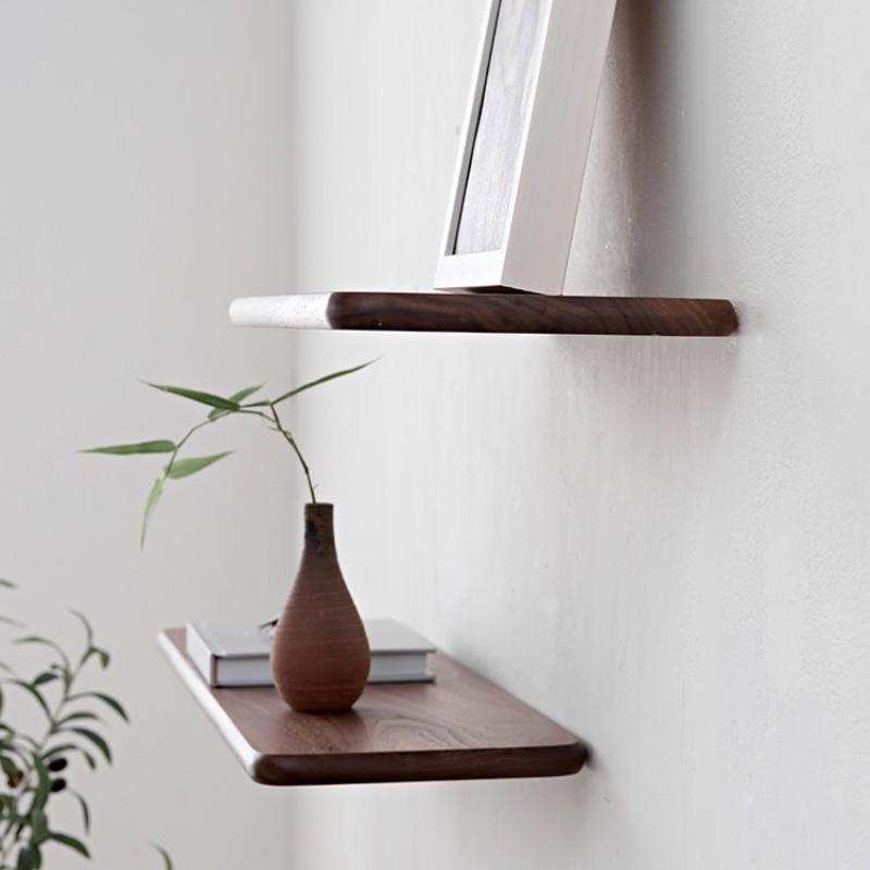 Solid Wood Flat Board Wall Mount Storage Rack Flat Partition Walnut Hanging Rack Room Decoration Storage Board