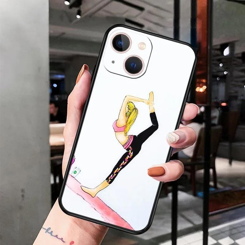 Applicable Iphone15Pro Mobile Phone Case Cartoon Cute Yoga Girl Mobile Phone Case Hair Painting Anti-Drop