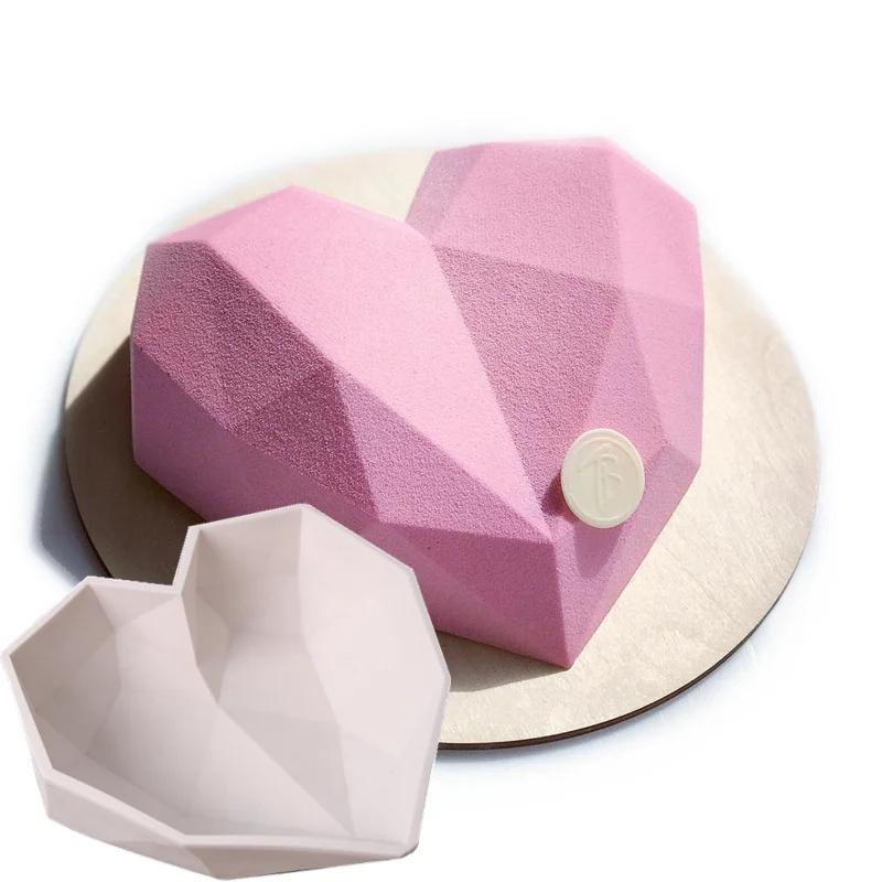 

Diamond Heart Silicone Mold Flexible Heart Shaped Cake Pans for Baking and Freezing DIY Mould Cakes Mousse Chocolate Decorating