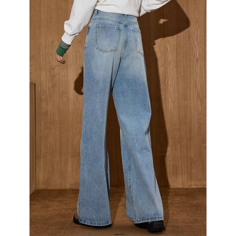 Coolhut High-Waisted Straight-Leg Jeans Retro Style Women's Slimming Wide-Leg Washed Graffiti