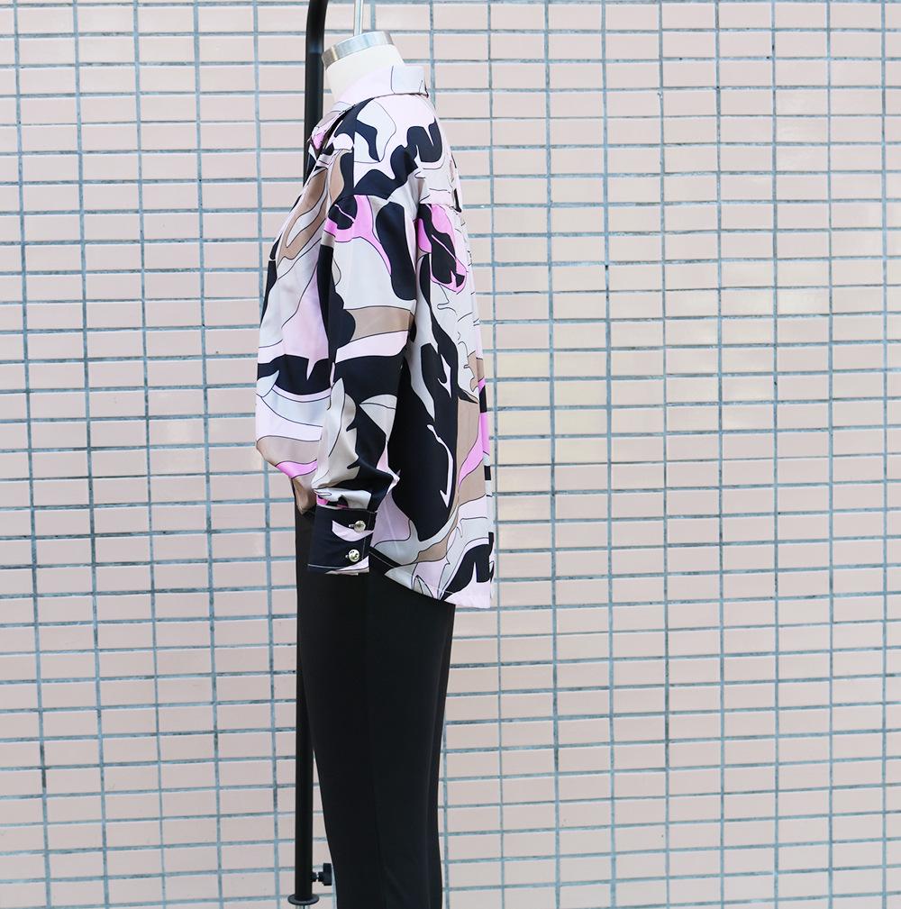 2022 European & American Print Loose Long Sleeve Women's Casual Button Shirt