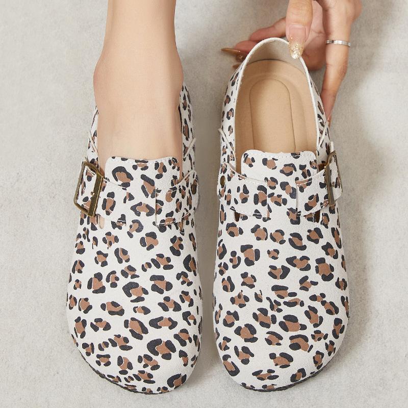 Women's shoes summer new leopard print fashion leather surface thin soft sole not tired feet casual versatile high-end single shoes