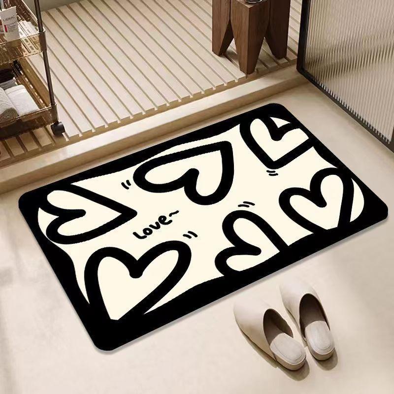 

Простой черно-белый бытовой впитывающий быстросохнущий коврик для пола из диатомовой грязи для ванной комнаты, кухонный придверный коврик, нескользящий, грязный и простой в уходе коврик для ног 40 * 60cm