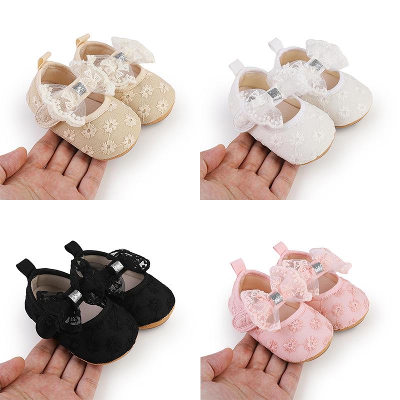 Solid Color Lace Baby Princess Shoes for 0-12 Months - Spring & Autumn Walking Shoes