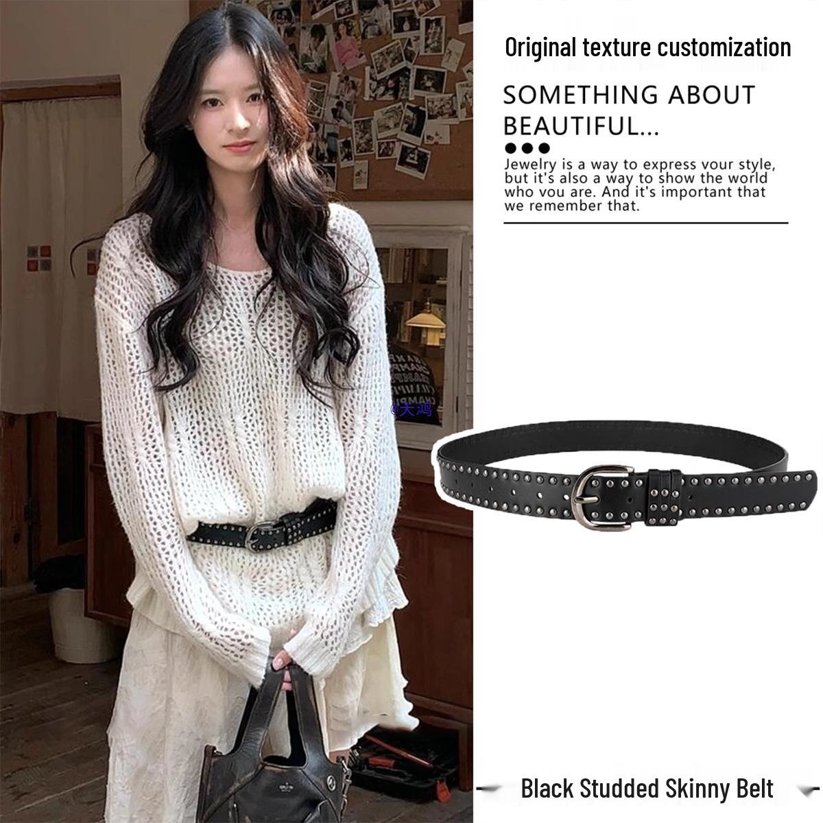 

Женский черный ремень-корсет с заклепками - Американский ретро-аксессуар для платьев и брюк кофейный