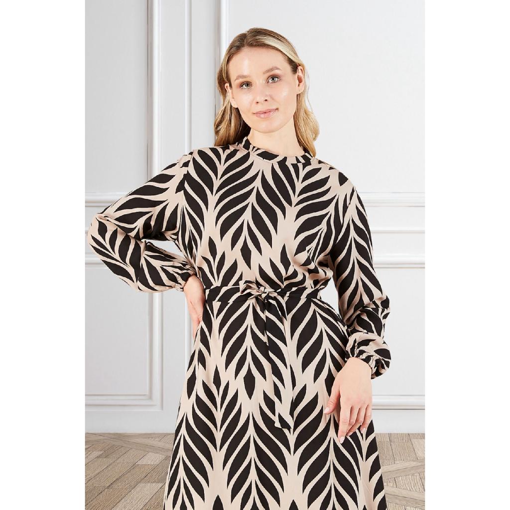 Women's Magnificent Collar Plus Size Dress Hijab Viscose Fabric Pleated And Pleated Dress