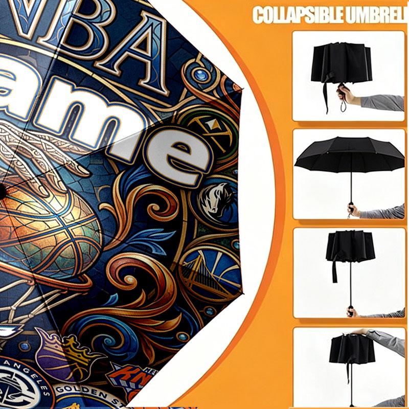 Custom Name Personalized Basketball NBA Print Umbrella, Auto Open Close, 8‑Rib Sturdy Frame, Commute Camping Hiking Use, Birthday Gift