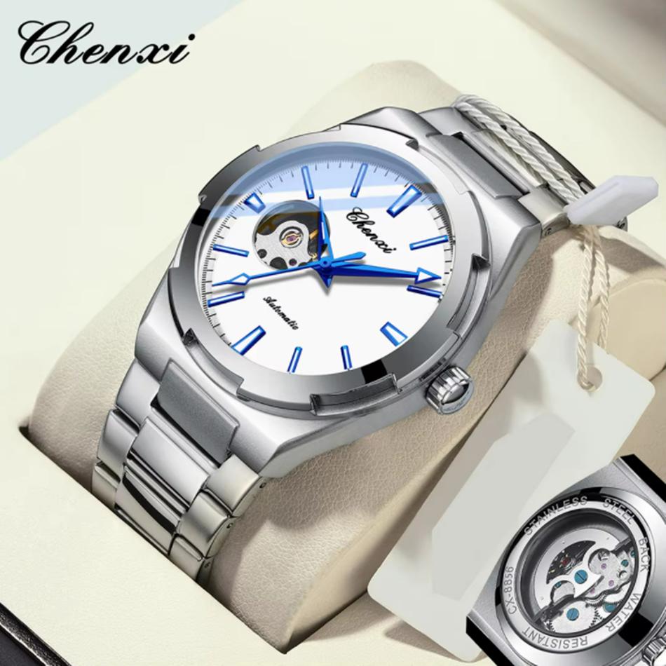 CHENXI Automatic Movement Mechanical Watches for Men Hollow Skeleton Mens Watches Waterproof Business Relogios Masculino