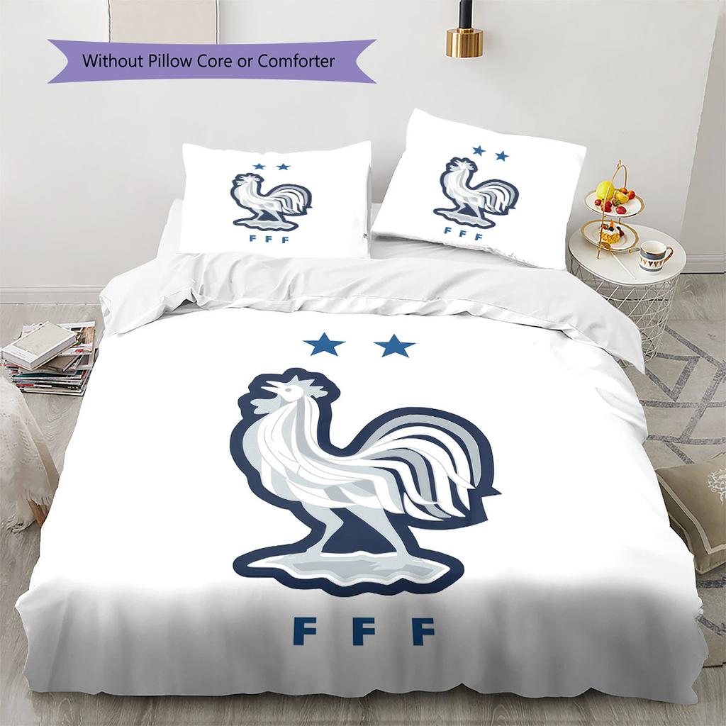 France National Football Logo Pattern Bedding Home Decoration Birthday Gift (1 * Duvet Cover + 2 * Pillowcase, Without Core),fan Merchandise.