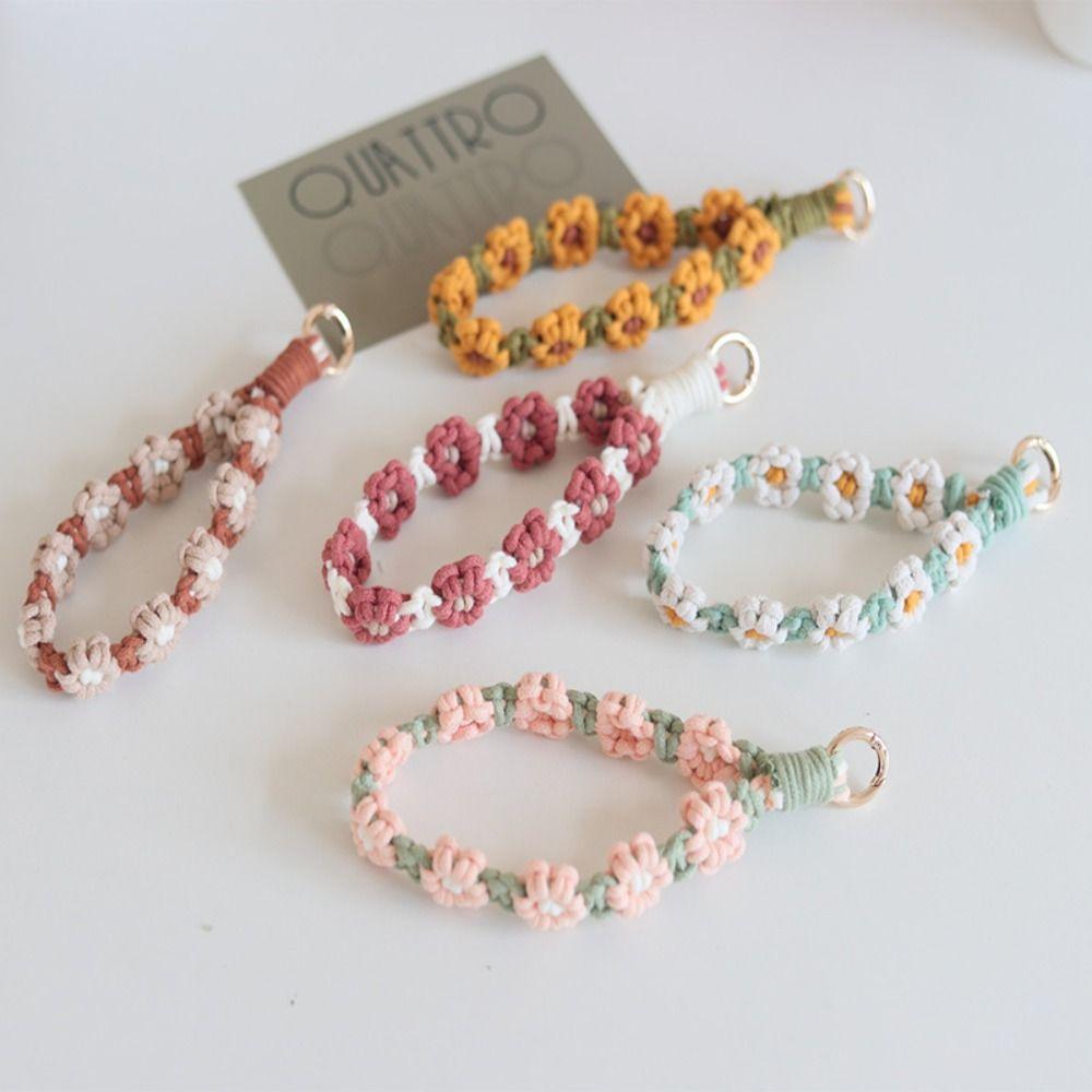 Keyring Weave Daisy Flower Keychain Phone Wristband Crochet Macrame Wristlet  Hanging Accessory
