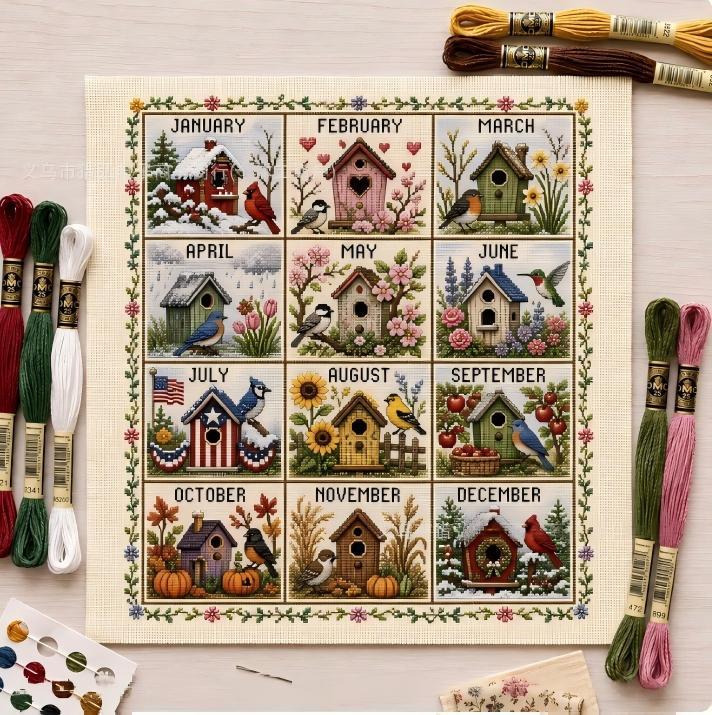 Seasonal 12-Month Cross Stitch Kit Set