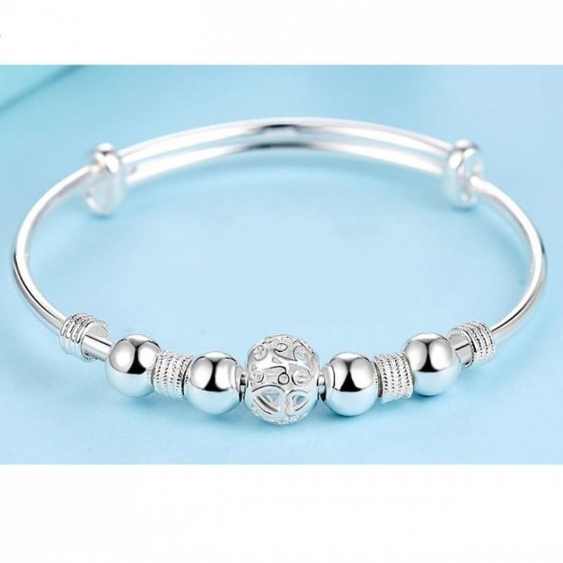 Nine-turn Round Bead Bracelet, White Copper Silver-plated Small Round Bead Bracelet.