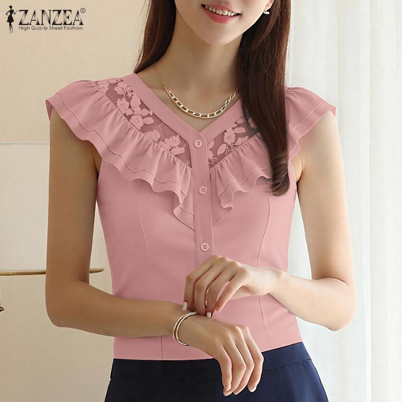 

ZANZEA Women Casual Mesh Patchwork V-Neck Summer Sleeveless Blouse L чёрный