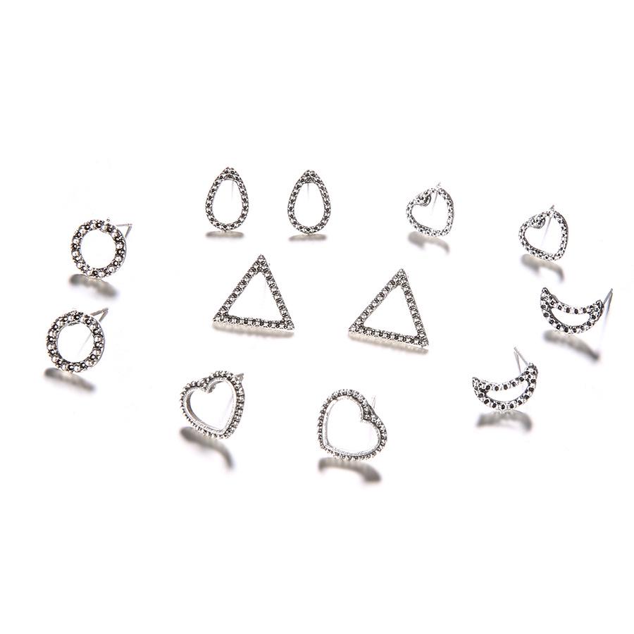 New Product, Retro Wind Moon Love Triangular Geometric Stud Earrings Set