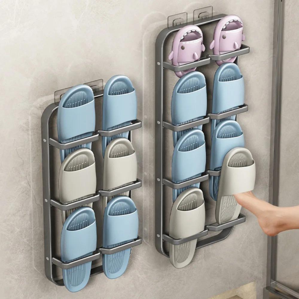 Shoe Rack Behind Door Bathroom Wall Shelf Slippers Drain Rack Multi-layer Storage Shelves No Punching Household Rack Supplies