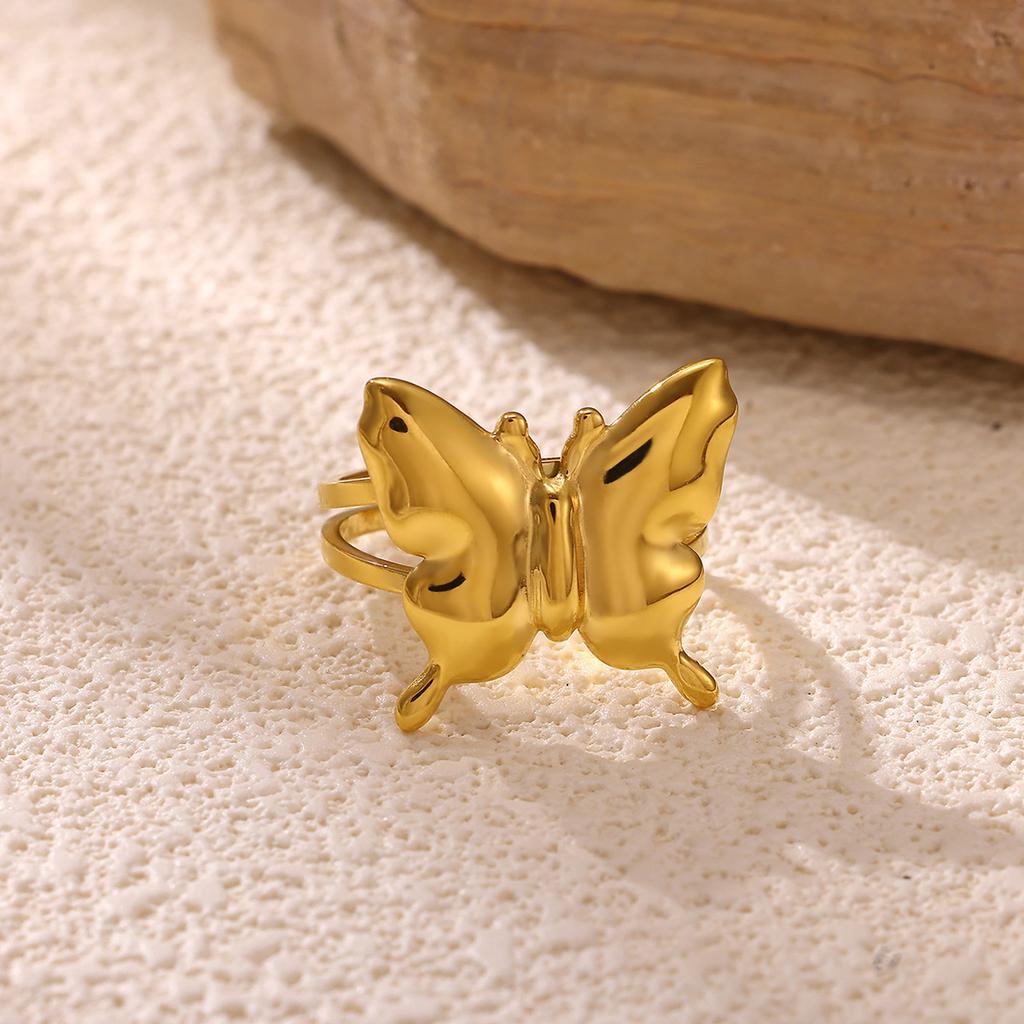 Geometric Hollow Gold Color Waterproof Rings 2026 For Women Stainless Steel Butterfly Daily Elegant Anillos Party Jewelry Gifts