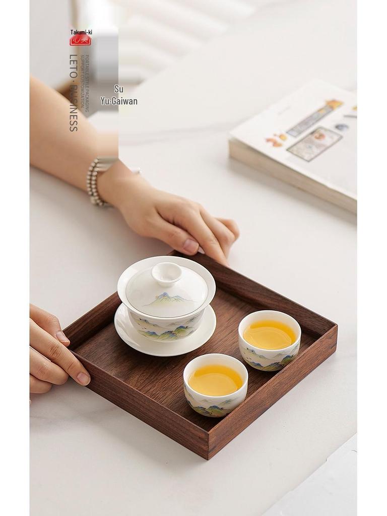 Dehua White Sancai Gaiwan: High-end Mutton Fat Jade Porcelain Tea Bowl and Kung Fu Teacup Set