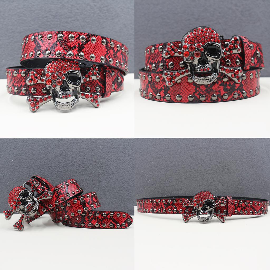 American Rhinestone Large Skull Belt Rivet Punk Decoration Men and Women Belt Abi Decorative Snake Belt