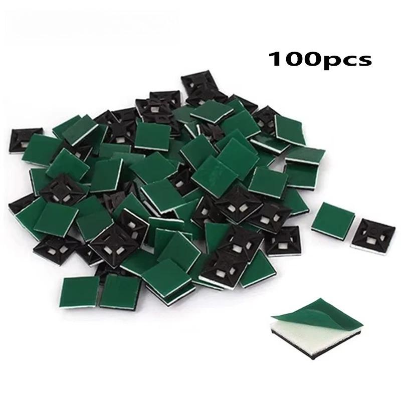 100Set Zip Tie Mounts Self-Adhesive Backing Cable Organizer Management Clips Wall Anchors for Secure Wire Holding Light Fixation