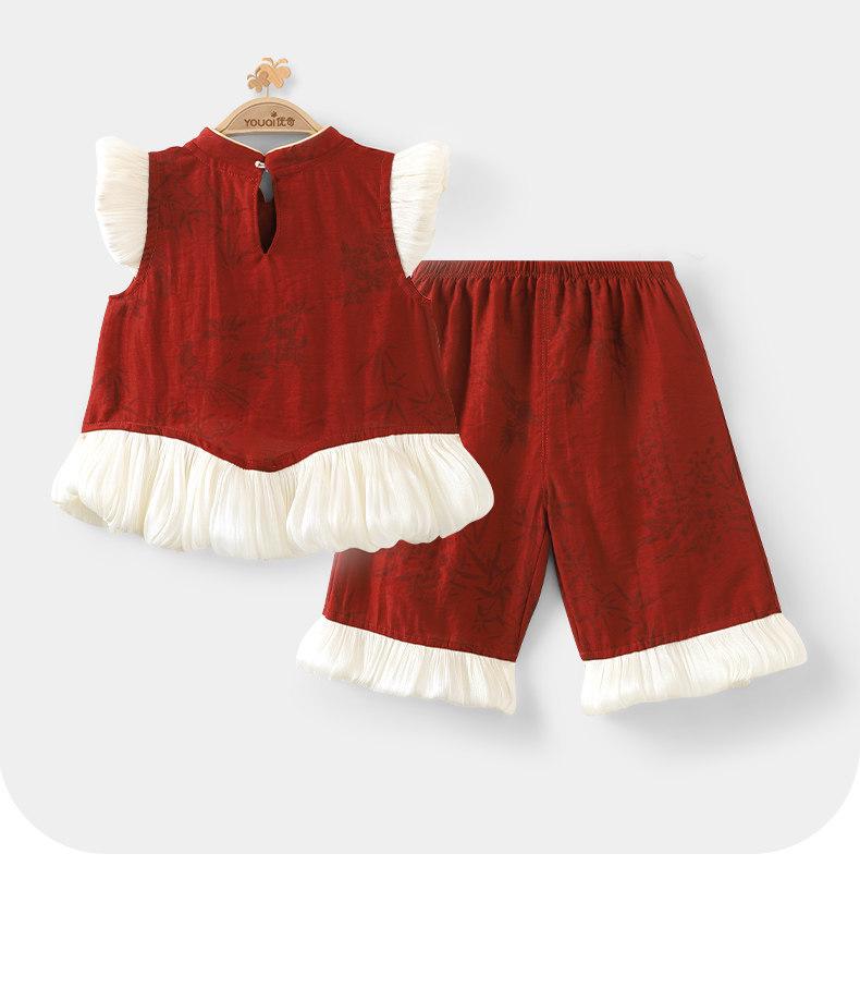 Youqi Chinese-Style Baby Girl Red Outfit - Summer Birthday Set