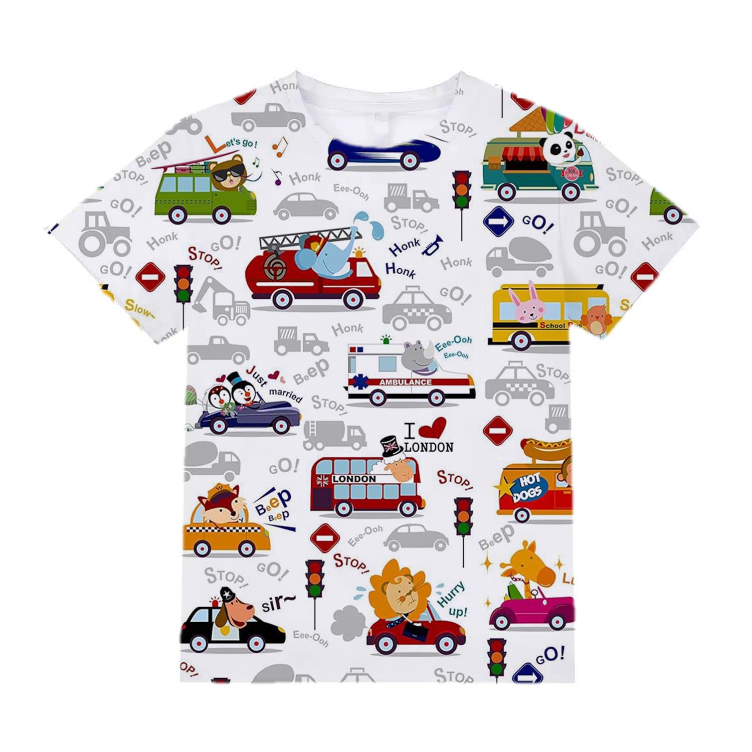 

Детская одежда Футболка для мальчиков с коротким рукавом и принтом 3D-машины Детская летняя одежда Повседневная стильная одежда с круглым вырезом для девочек Топы 160