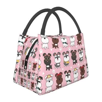 Kawaii Fashion Miniature Schnauzer Dogs Insulated Lunch Bag for Outdoor Picnic Animal Resuable Cooler Thermal Lunch Box Women
