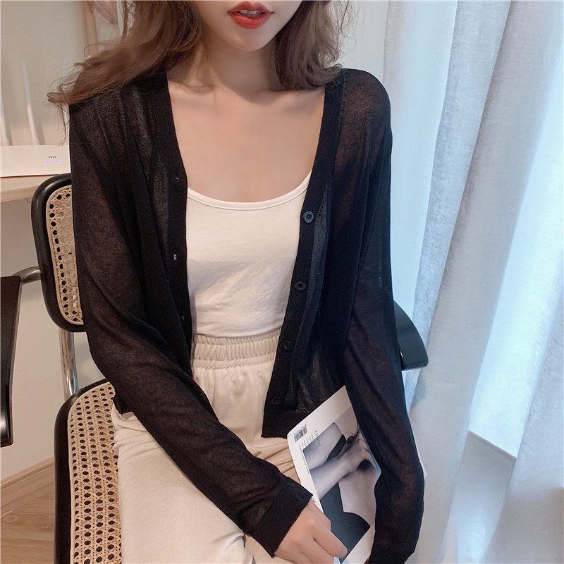 Small shawl summer thin summer candy color sunscreen ice silk knitted sweater outer cardigan knitted summer thin