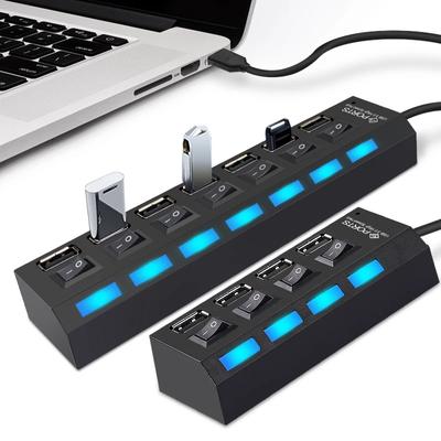 4/7 portu USB centrmezgls ar ieslēgšanas/izslēgšanas slēdzi LED apgaismojums USB 2.0 centrmezgla ātrgaitas adapteris pārnēsājams USB sadalītājs datoru klēpjdatoru piederumiem