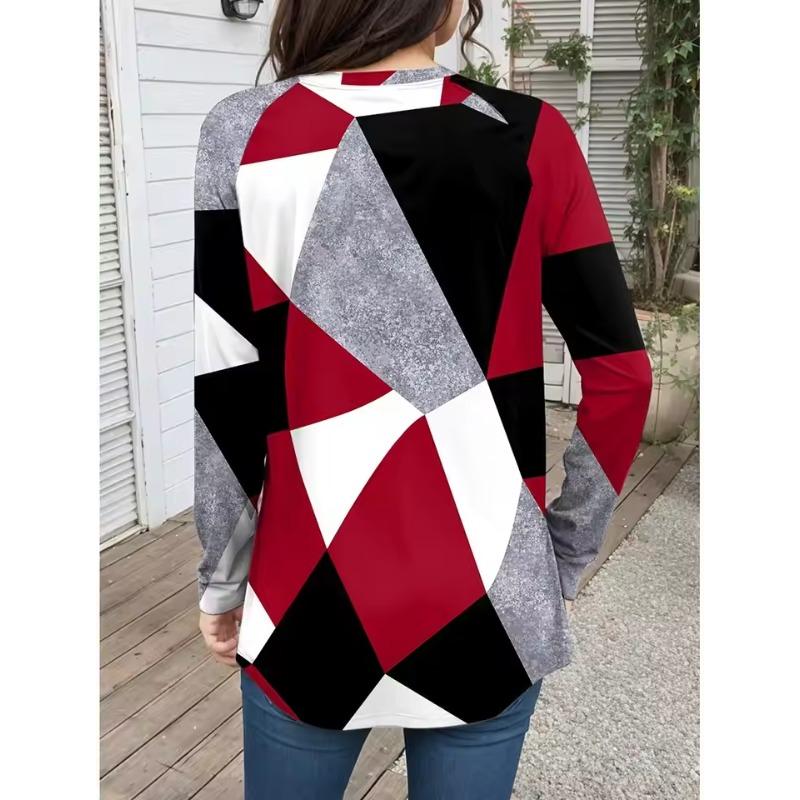 Autumn Fashion Women's Graphic Geometric Abstract O-Neck Long Sleeve T-Shirt Casual Tops Womens Clothing Harajuku Pullover