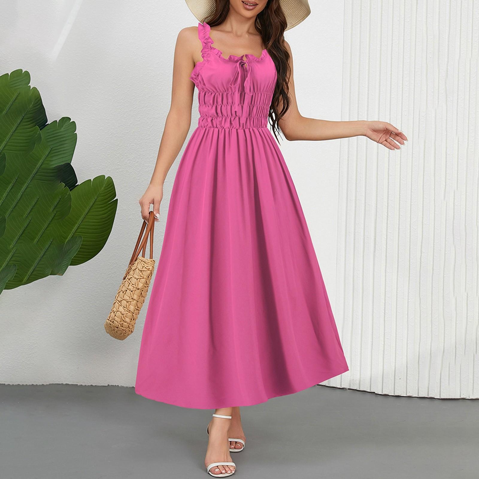 

Женское повседневное однотонное платье с застежкой на талию и V-образным вырезом XL горячий розовый