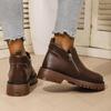 Herbst Damen Stiefeletten Neu 2026 Retro Britische Plateau Kurzstiefel Mode Retro PU Leder Outdoor Rutschfeste Schuhe Botas Mujer