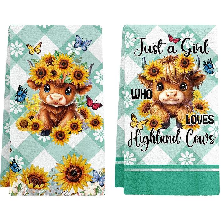 Black Cat Floral Kitchen Towels - Set of 2 Flower Cat Dish Towel for Kitchen Drying, Soft Absorbent Cute Dish Towels Cats Spring, Black Cats Flower